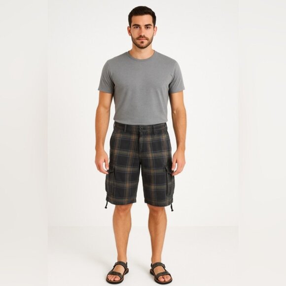 Men’s Plaid Cargo Shorts Size 34 – 100% Cotton - Picture 1 of 12
